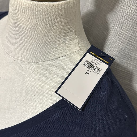 NWT Ralph Lauren Polo Short Sleeve T-Cotton Sz m-Navy-Notched Side Hem-V Neck - Picture 3 of 16